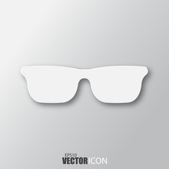 Sunglasses icon in white style with shadow isolated on grey background.