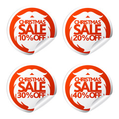 New Year sale stickers 10,20,30,40 with Santa Claus beard