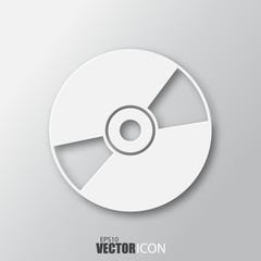 Compact disc icon in white style with shadow isolated on grey background.