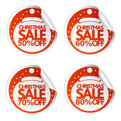 Christmas sale stickers 50,60,70,80 with santa hat