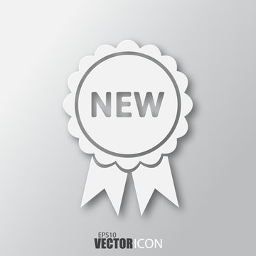 New icon in white style with shadow isolated on grey background.