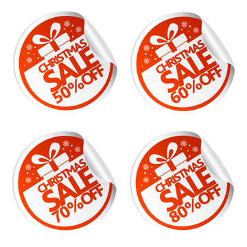 Christmas sale stickers 50,60,70,80 with gift box