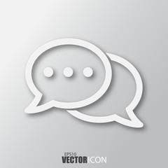 Naklejka premium Speech bubbles icon in white style with shadow isolated on grey background.