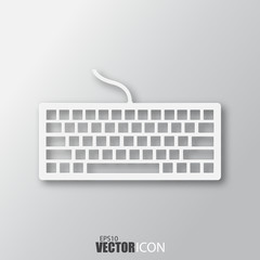 Keyboard icon in white style with shadow isolated on grey background.