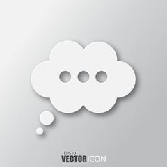 Speech bubble icon in white style with shadow isolated on grey background.