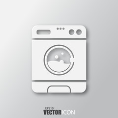 Washer icon in white style with shadow isolated on grey background.