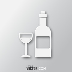 Wine icon in white style with shadow isolated on grey background.