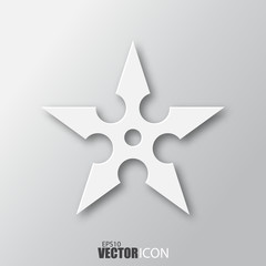 Shuriken icon in white style with shadow isolated on grey background.