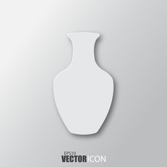Vase icon in white style with shadow isolated on grey background.
