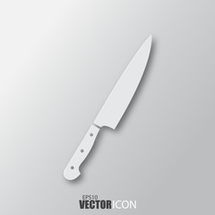 Knife icon in white style with shadow isolated on grey background.