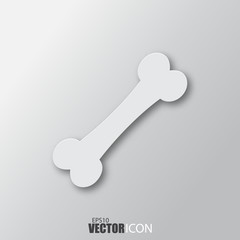 Bone icon in white style with shadow isolated on grey background.