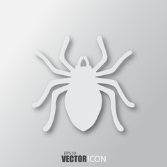 Spider icon in white style with shadow isolated on grey background.