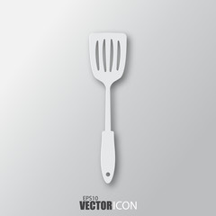 Spatula icon in white style with shadow isolated on grey background.