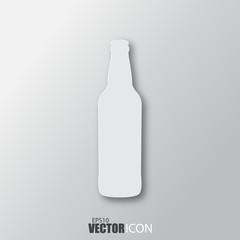 Beer bottle icon in white style with shadow isolated on grey background.