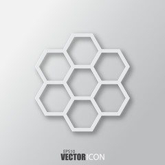 Honeycomb icon in white style with shadow isolated on grey background.