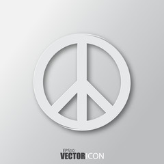 Peace sign icon in white style with shadow isolated on grey background.