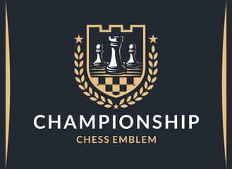 Chess championship logo - vector illustration, emblem design on a dark background