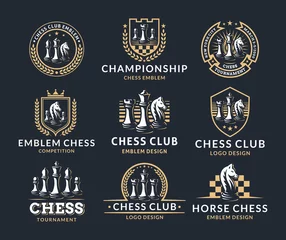 Fotobehang Chess logo set - vector illustration, emblem design on a dark background © Alexey Boychenko