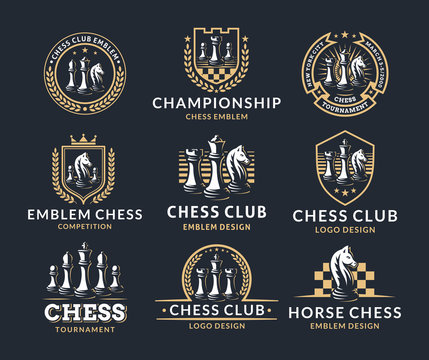 Chess logo set - vector illustration, emblem design on a dark background