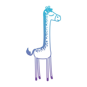 female giraffe cartoon with closed eyes expression in degraded blue to purple color silhouette vector illustration