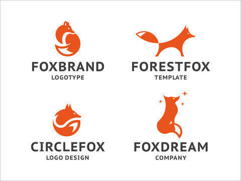 Collection of orange fox logos, emblem, illustration in a minimalist style