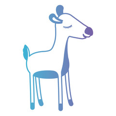 female deer cartoon with closed eyes expression in degraded blue to purple color silhouette vector illustration