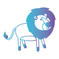 lion cartoon in degraded blue to purple color contour vector illustration