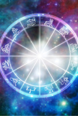 zodiac signs over colorful  Universe background like a concept astrology and predictions