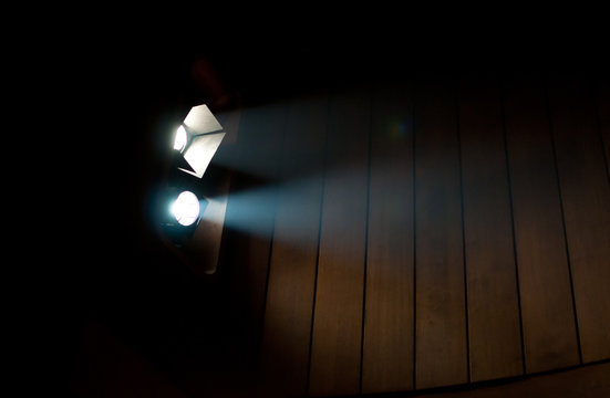 stage light in the theater with wooden background