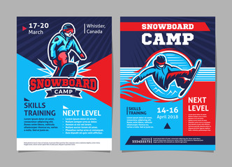 Snowboard camp posters, flyer - template vector design