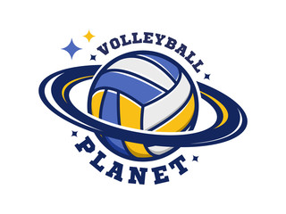 Volleyball planet logo, emblem, icons, designs templates with volleyball ball on a light background