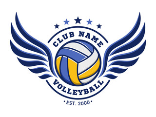 Volleyball club logo, emblem, icons, designs templates with volleyball ball and wings on a light background