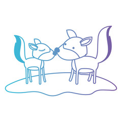 wolves couple over grass in degraded blue to purple color contour vector illustration