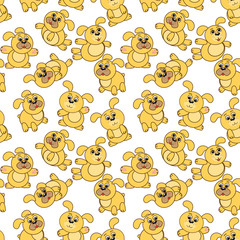 A set of cute yellow dogs, a symbol of the Chinese New Year.Seamless pattern, child. Vector illustration.
