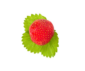 Strawberries with leaf isolated on a white.  Fresh red berry strawberry.