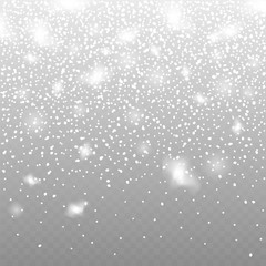 Falling snow on the blue background. Christmas snowflake vector backdrop. White snow decoration isolated