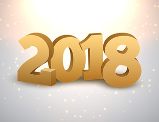 New Year 2018 3d golden numbers background. 2018 holiday celebration greeting card