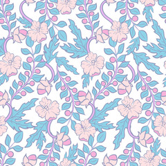Fototapeta na wymiar Floral seamless pattern. Hand drawn illustration of flowers and branches. vector background for textile, print, wallpapers, wrapping.