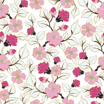  Floral seamless pattern. Hand drawn illustration of flowers and branches. vector  background for textile, print, wallpapers, wrapping.