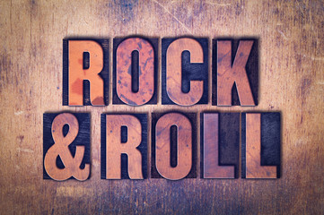 Rock and  Roll Theme Letterpress Word on Wood Background