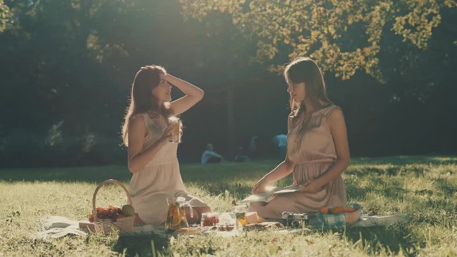 Young beautiful girls at picnic