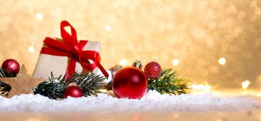 Fototapeta na wymiar Christmas background with christmas balls, gifts and decoration