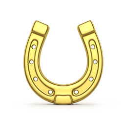 Gold horseshoe on a white background. 3D illustration