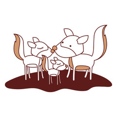 wolves couple and cub over grass in color sections silhouette vector illustration