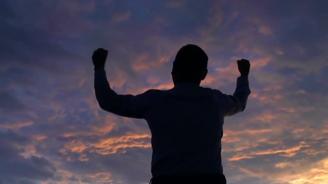 Man looks joyful and feels free, steadycam shot, slow motion shot at 240fps
