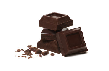 Chocolate pieces on a white