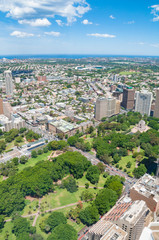 Fototapeta premium Aerial view on Sydney skyscrapers with city sprawl