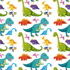 Seamless background with many dinosaurs