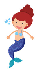 Cute mermaid with blue fin