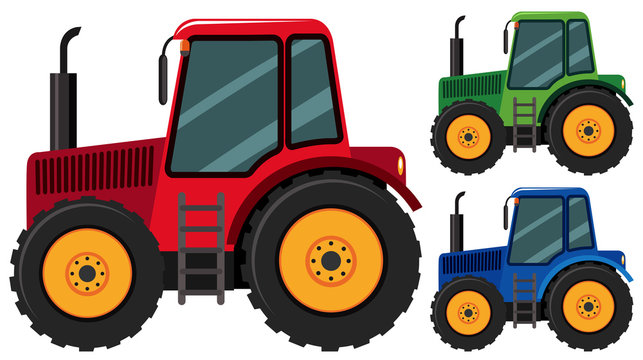 Tractors in three different colors